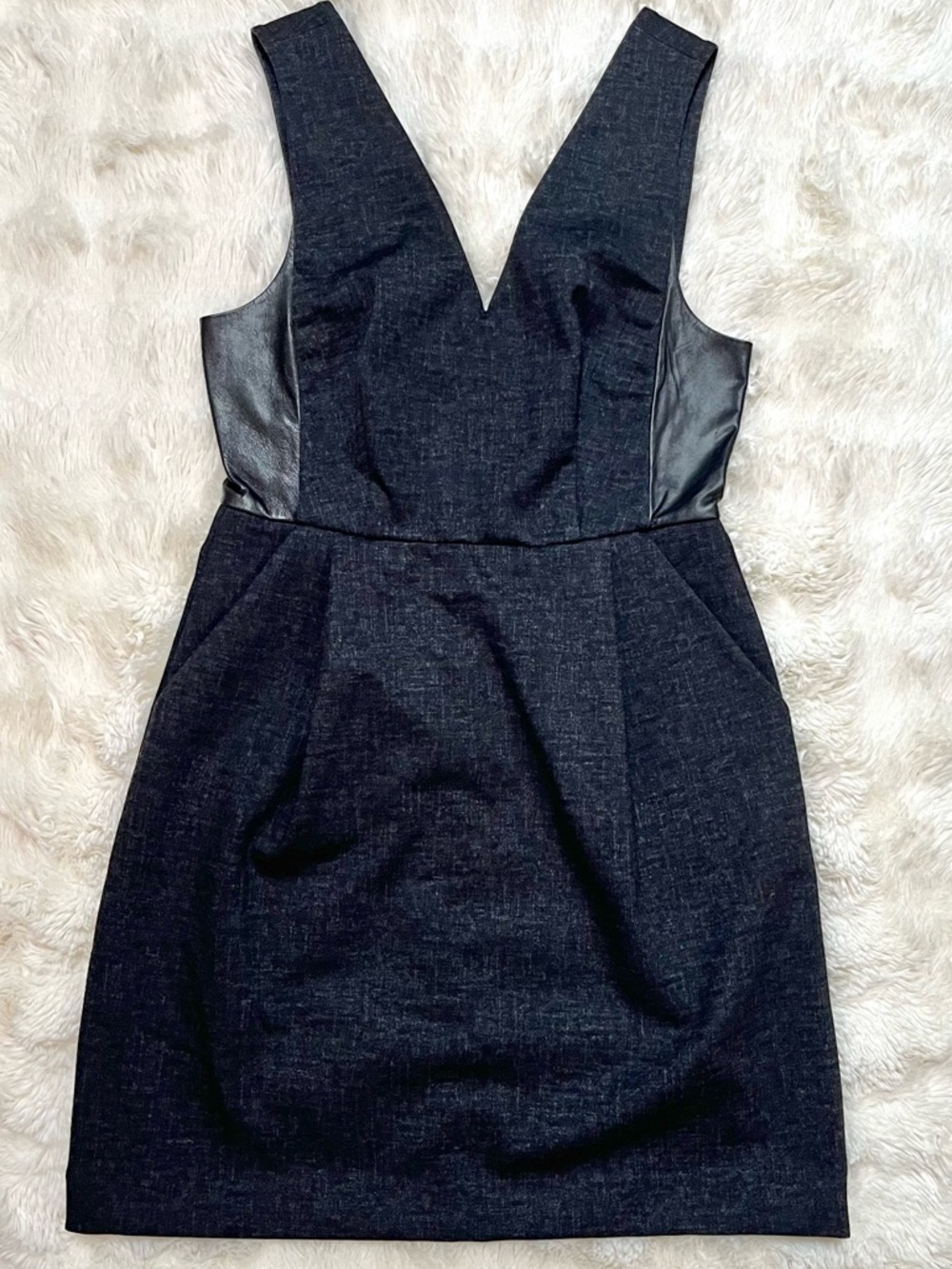 Madewell Charcoal Gray Ponte Knit and Leather Sheath Dress